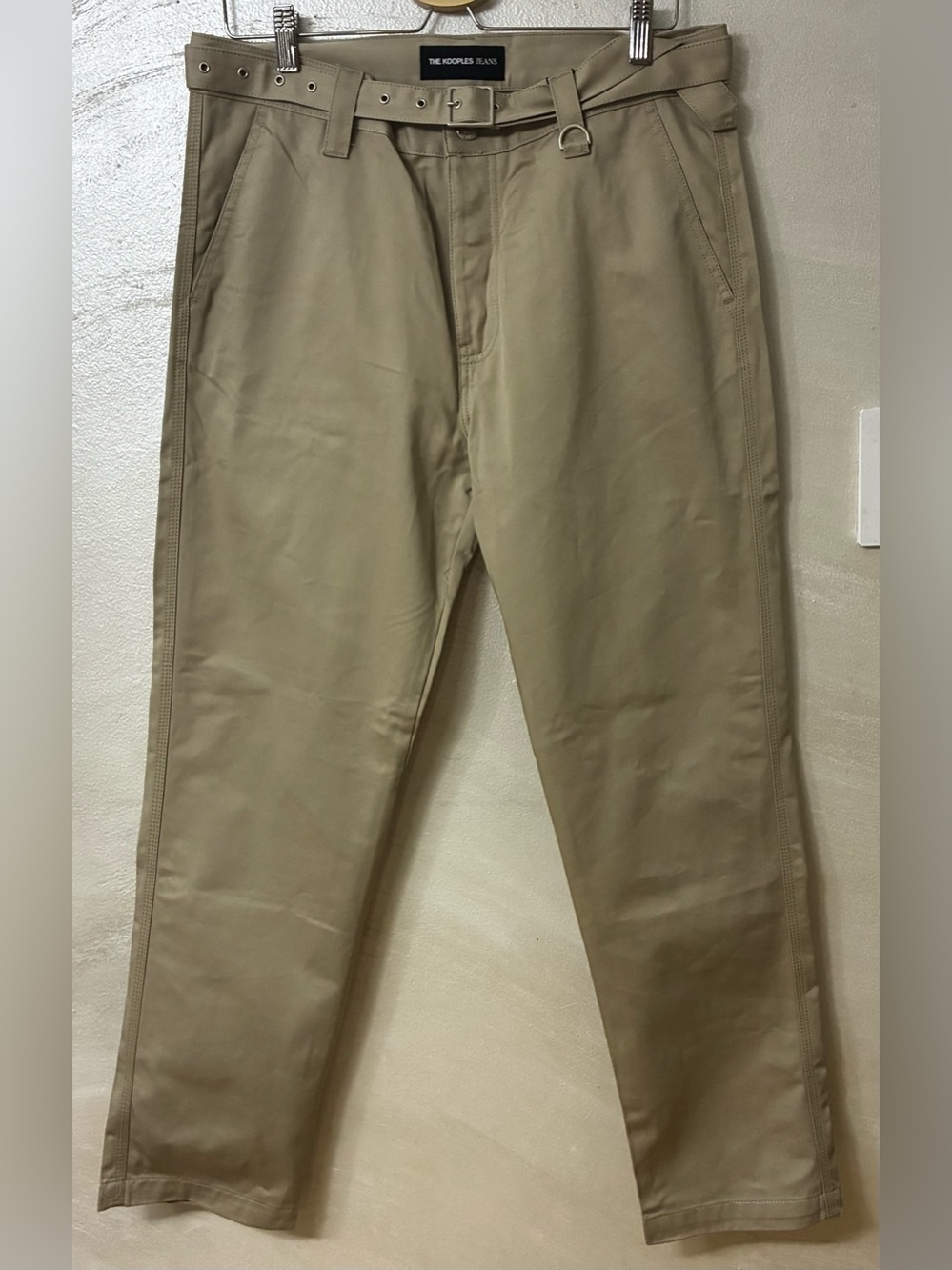 The Kooples Men's Tan Belted Chino Trousers